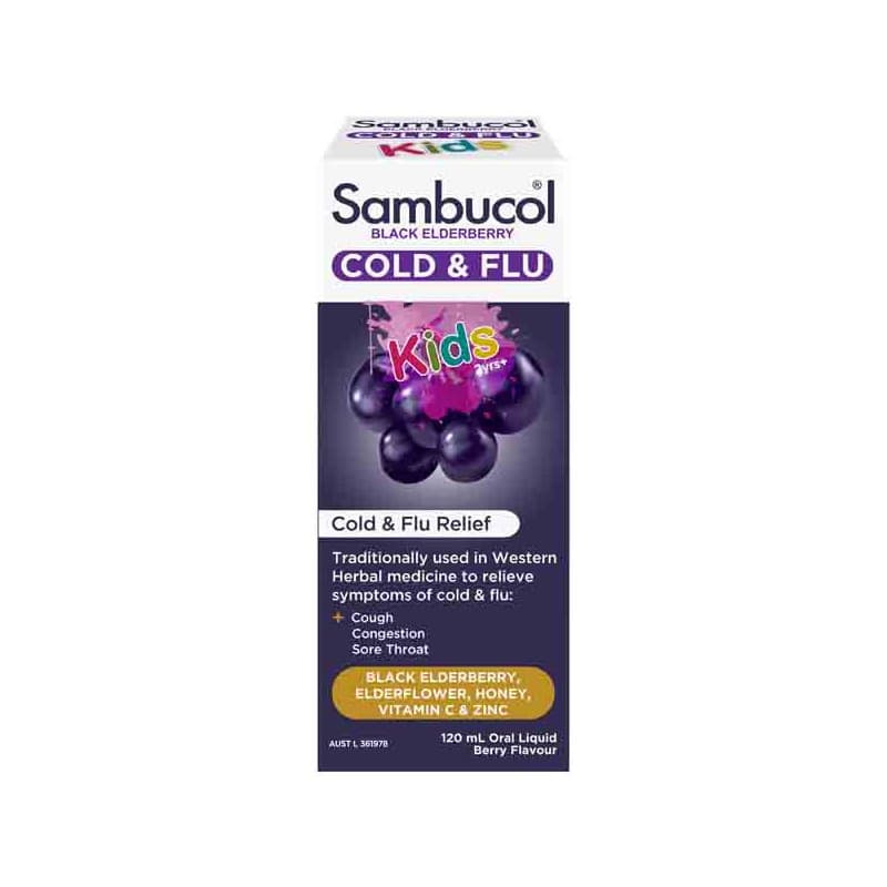 Sambucol Cold & Flu Relief Kids Liquid 120mL - 9314807039370 are sold at Cincotta Discount Chemist. Buy online or shop in-store.