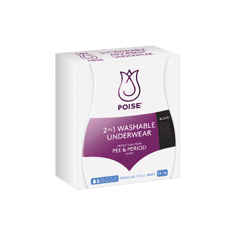 Poise 2-in-1 Period & Incontinence Undies Blk 14/16