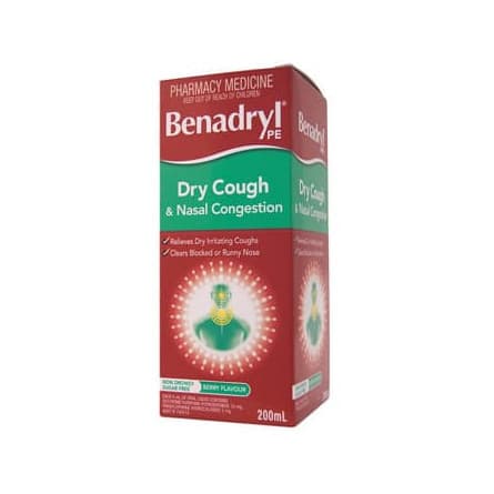 Benadryl PE Dry Cough and Nasal 200mL - 9300607360035 are sold at Cincotta Discount Chemist. Buy online or shop in-store.