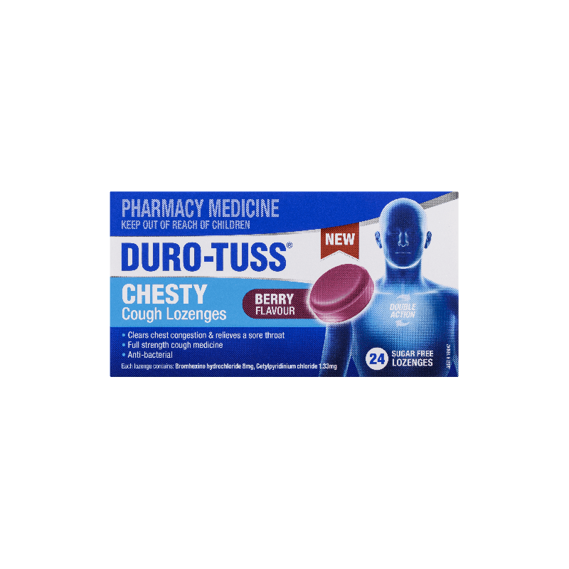Durotuss Chesty Lozenges Sugar Free Berry 24 - 9314057011591 are sold at Cincotta Discount Chemist. Buy online or shop in-store.