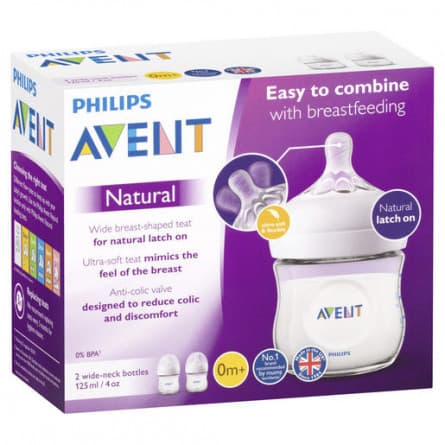 Philips AVENT Biberon Natural 125 ml transparent (x2) + tétine