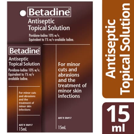 Betadine Antiseptic Topical Solution 15mL - 9300655603047 are sold at Cincotta Discount Chemist. Buy online or shop in-store.