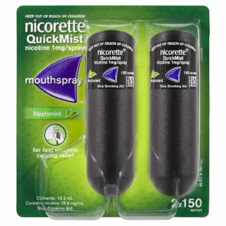 Nicorette Quick Mist Spray 2 x 150 Sprays - 9300607010855 are sold at Cincotta Discount Chemist. Buy online or shop in-store.