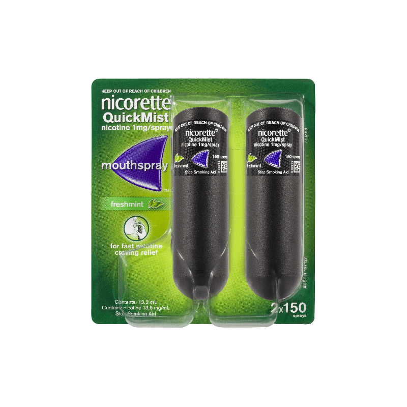 Nicorette Quick Mist Spray 2 x 150 Sprays - 9300607010855 are sold at Cincotta Discount Chemist. Buy online or shop in-store.