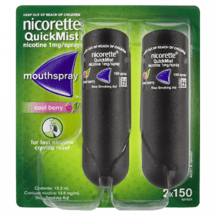 Nicorette Quick Mist Spray Berry Duo 150x2 - 9300607011296 are sold at Cincotta Discount Chemist. Buy online or shop in-store.
