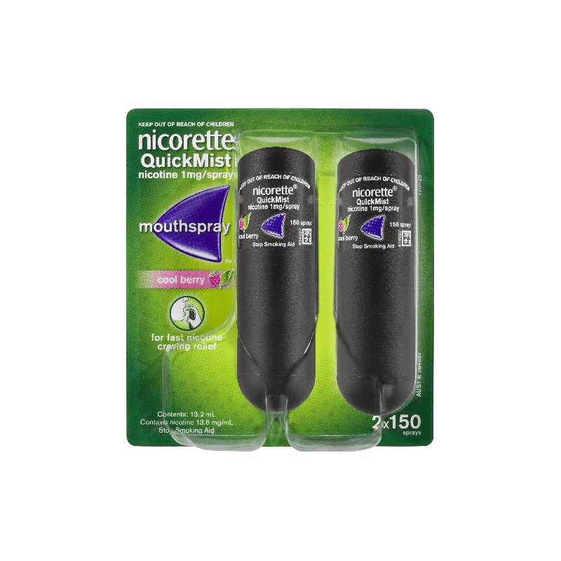 Nicorette Quick Mist Spray Berry Duo 150x2 - 9300607011296 are sold at Cincotta Discount Chemist. Buy online or shop in-store.